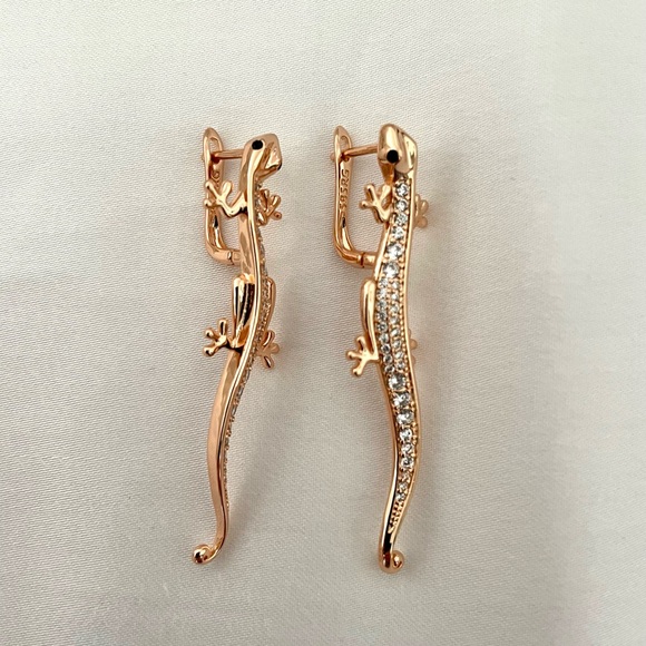 Rose Gold Tone Lizard Earrings with cubic zirconia - Picture 3 of 6